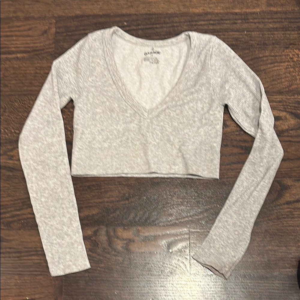 Garage Gray Fitted Long Sleeve Crop Blouse